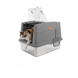 All For Paws Go Fresh Caixa de Areia com tampoa em a&ccedil;o inoxid&aacute;vel cinzenta para gatos