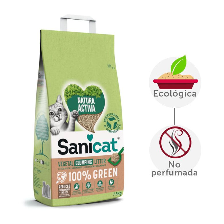 2.5 kg Sanicat Natura Activa 100% Green Areia Vegetal para gatos,  Imagem número 2 2.5 kg Sanicat Natura Activa 100% Green Areia Vegetal para gatos, , large Imagem número 2