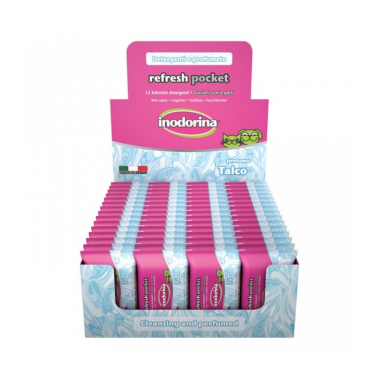Inodorina Refresh Pocket Toalhitas Húmidas de Talco para cães e gatos,  Imagem número 1 Inodorina Refresh Pocket Toalhitas Húmidas de Talco para cães e gatos, , large Imagem número 1