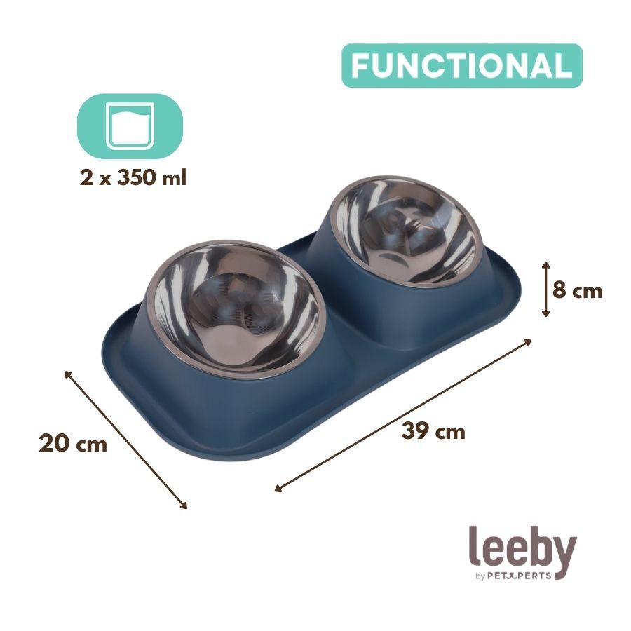 Leeby Comedouro Duplo de Metal Azul para c&atilde;es, , large Imagem n&uacute;mero 4