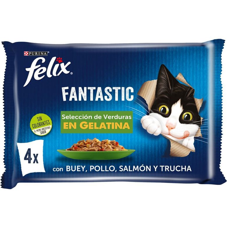 4 saquetas x 85 g Purina Felix Fantastic Seleção de Vegetais saquetas de gelatina para gatos,  Imagem número 1 4 saquetas x 85 g Purina Felix Fantastic Seleção de Vegetais saquetas de gelatina para gatos, , large Imagem número 1