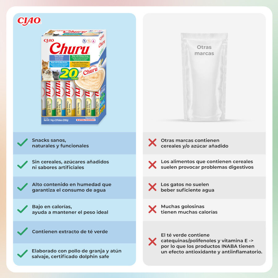 20 saquetas x 14 g Churu Variedades de Atum Snack L&iacute;quido para gatos, , large Imagem n&uacute;mero 3