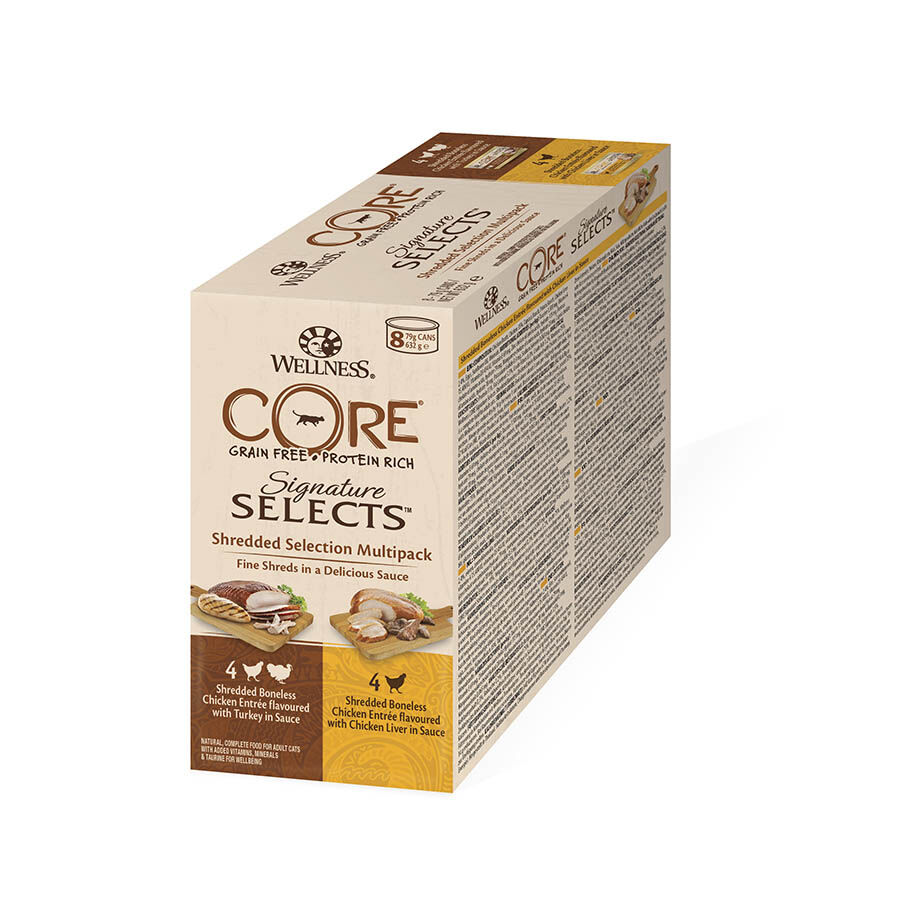 Pack 4 Latas Wellness Core Feline Signature Shredded Selection para Gatos 632gr Imagem n&uacute;mero 3