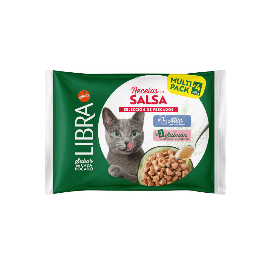 4 paquetas x Libra Comida h&uacute;mida de salm&atilde;o e atum em molho em saquetas para gatos, , large Imagem n&uacute;mero 1