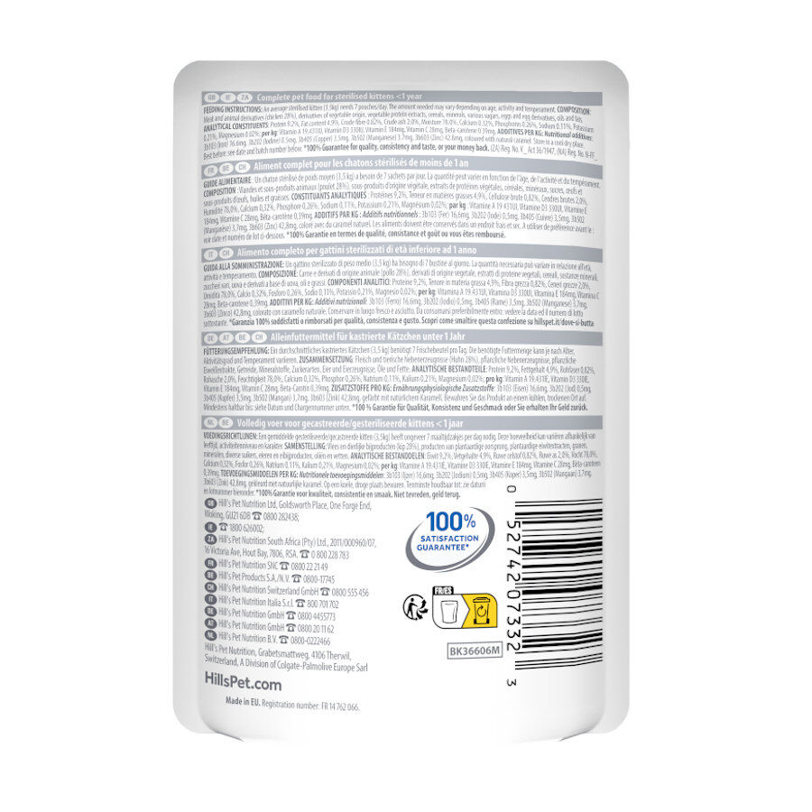 12 saquetas x 85 g Hill's Science Plan Feline Sterilised Kitten Frango em Molho saqueta para gatos, , large Imagem n&uacute;mero 8