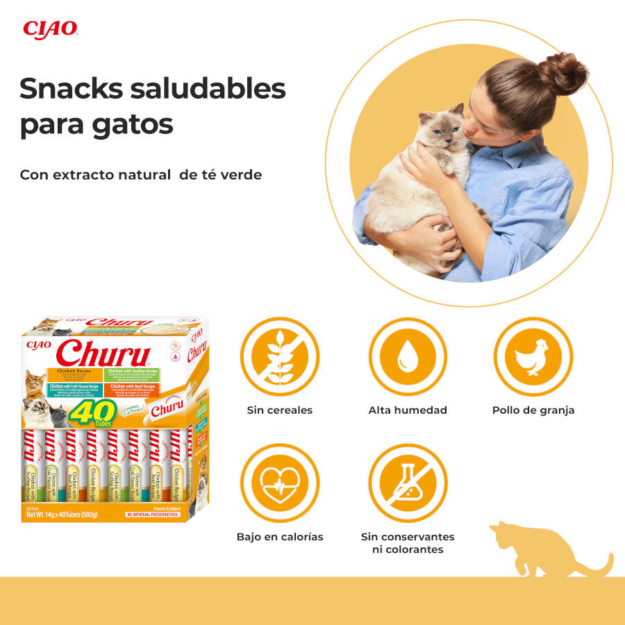 40 saquetas x 14 g Churu Variedades de Frango Snack L&iacute;quido para gatos, , large Imagem n&uacute;mero 2
