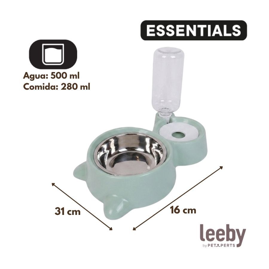 Leeby Comedouro e Dispensador de &Aacute;gua 2 em 1 em A&ccedil;o Inoxid&aacute;vel Verde para gatos, , large Imagem n&uacute;mero 4