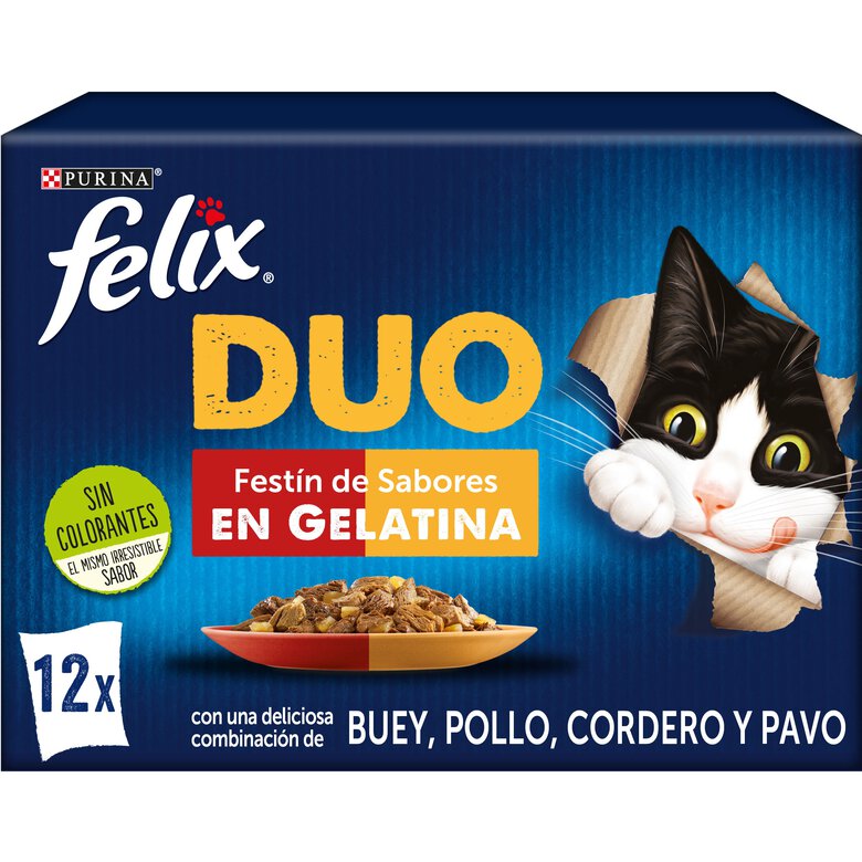 12 saquetas x 85 g Felix Fantastic Duo Carne em Gelatina saqueta,  Imagem número 1 12 saquetas x 85 g Felix Fantastic Duo Carne em Gelatina saqueta, , large Imagem número 1