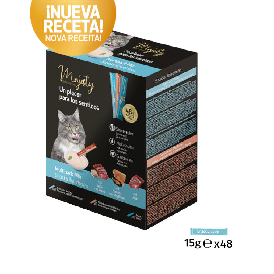 48 saquetas x 15 g Majesty Mix de Snacks L&iacute;quidos para gatos, , large Imagem n&uacute;mero 2