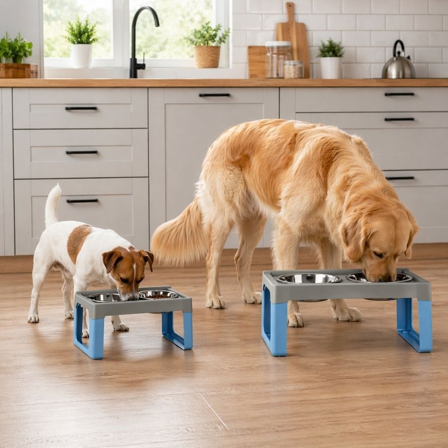 Leeby Comedouro Duplo Azul em A&ccedil;o Inoxid&aacute;vel para c&atilde;es, , large Imagem n&uacute;mero 1