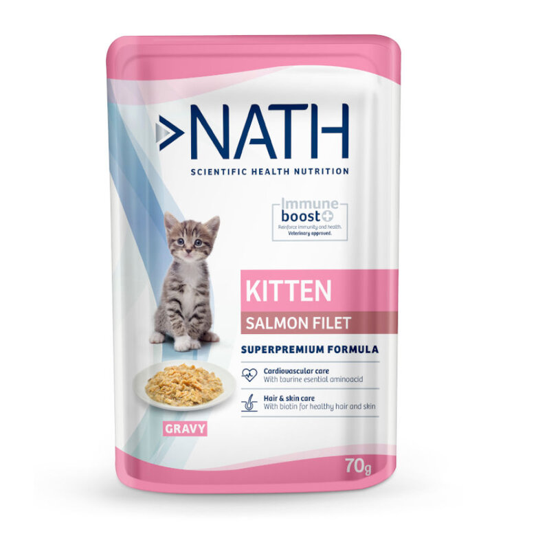 70 g Nath Kitten Filetes de Salmão Saqueta em molho para gatos ,  Imagem número 1 70 g Nath Kitten Filetes de Salmão Saqueta em molho para gatos , , large Imagem número 1