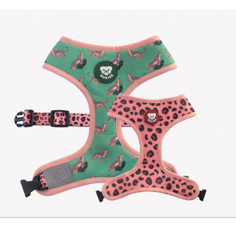 Dukier Peitoral revers&iacute;vel com estampado de leopardo para c&atilde;es, , large Imagem n&uacute;mero 1