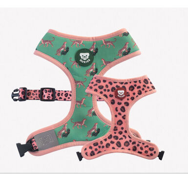 Dukier Peitoral reversível com estampado de leopardo para cães