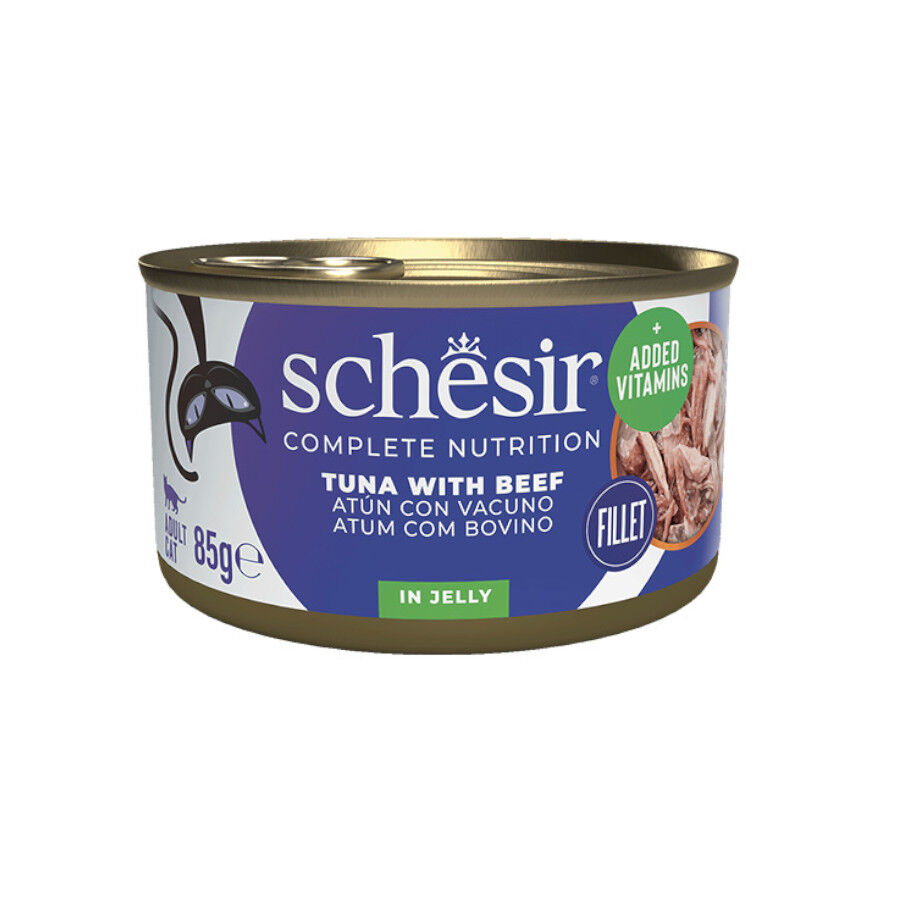 85 g Schesir Adult Atum com Carne de Vaca em Gelatina lata para gatos , , large Imagem n&uacute;mero 1