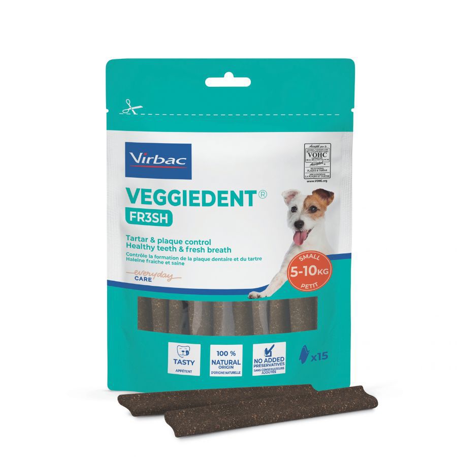 15 sticks Virbac Snacks Dent&aacute;rios Veggiedent Fresh para c&atilde;es de ra&ccedil;a pequena, , large Imagem n&uacute;mero 1