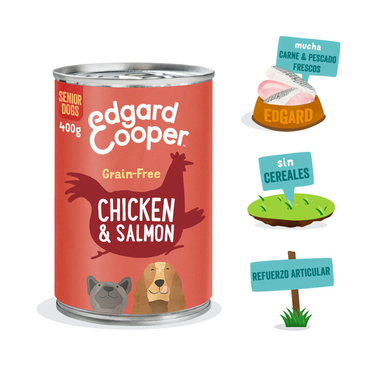 400 g Lata Edgard y Cooper Senior Frango e Salmão lata para cães,  Imagem número 2 400 g Lata Edgard y Cooper Senior Frango e Salmão lata para cães, , large Imagem número 2