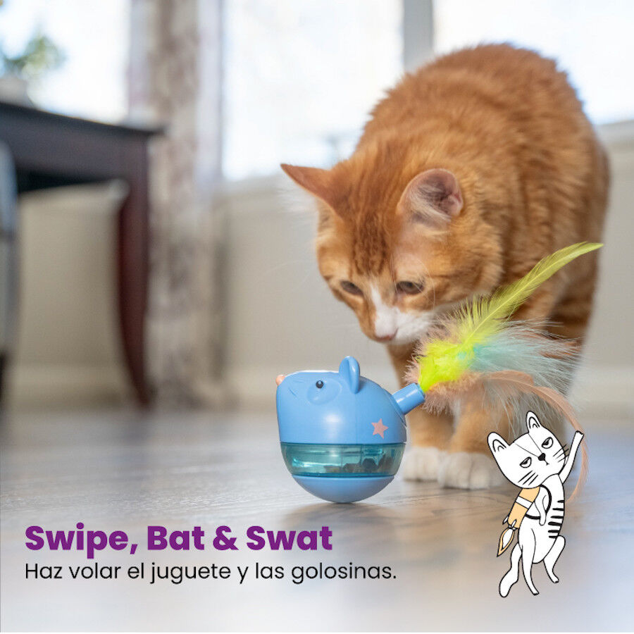 Catstages Hunt n&rsquo; Swat Treat Trumbler Rato interativo com penas para gatos, , large Imagem n&uacute;mero 2