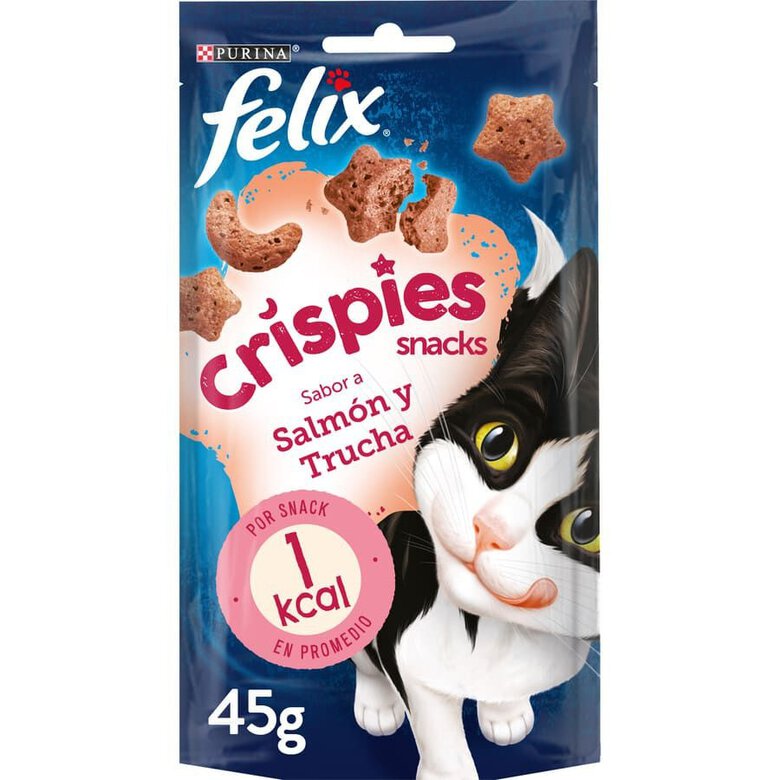 45 g Felix Biscoitos Crispies Salmão e Truta para gatos,  Imagem número 1 45 g Felix Biscoitos Crispies Salmão e Truta para gatos, , large Imagem número 1