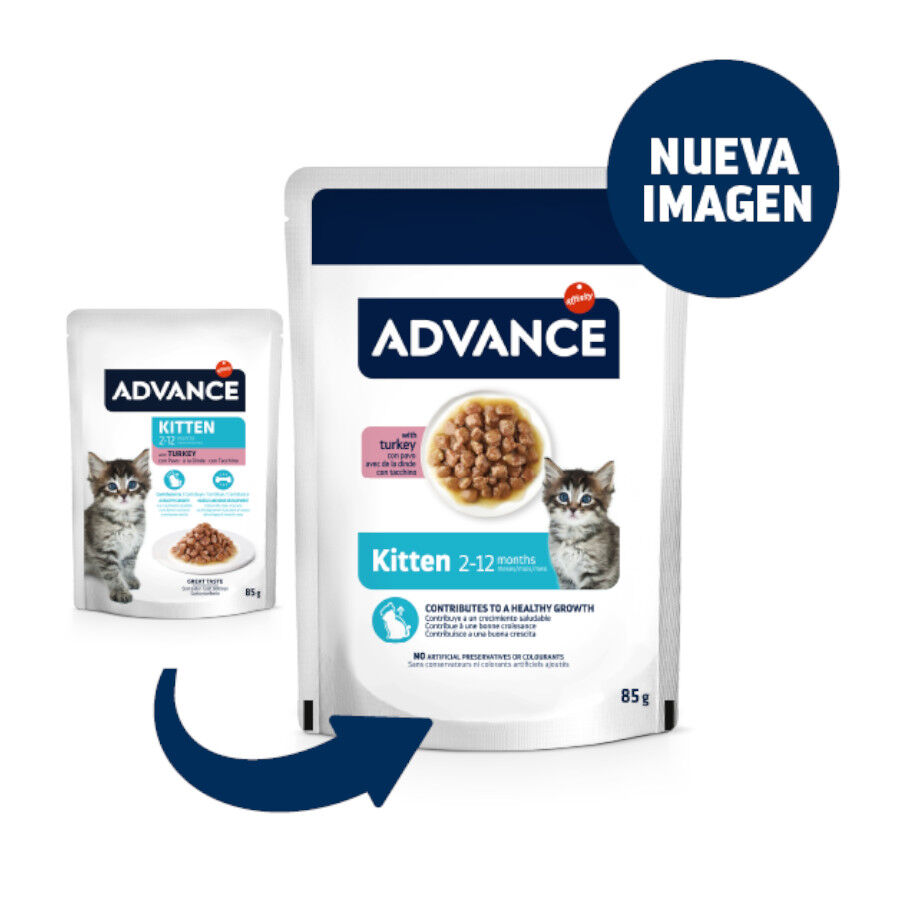 12 saquetas x 85 g (9 + 3 gratis!) Advance Kitten Frango Saqueta em Molho, , large Imagem n&uacute;mero 2