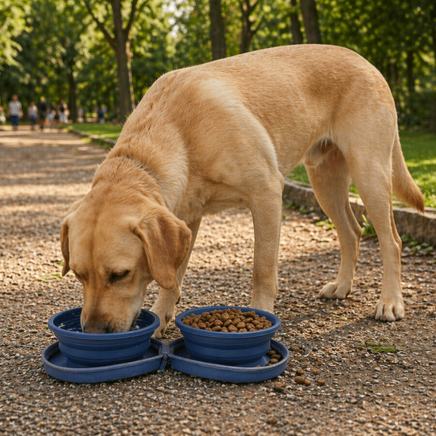 Gotoo Comedouro Port&aacute;til Duplo em Silicone Azul para c&atilde;es, , large Imagem n&uacute;mero 1