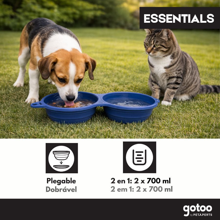 Gotoo Comedouro Port&aacute;til Duplo em Silicone Azul para c&atilde;es e gatos, , large Imagem n&uacute;mero 5