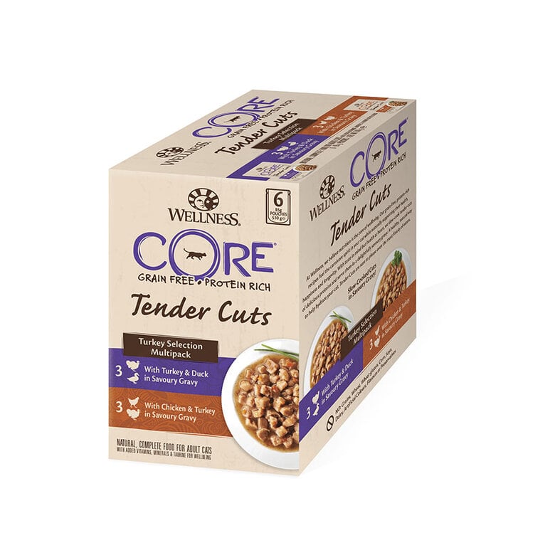 Pack 4 Sobres Wellness Core Feline Signature Tender Cuts Pavo y Pollo para Gatos 510gr Imagem número 3 Pack 4 Sobres Wellness Core Feline Signature Tender Cuts Pavo y Pollo para Gatos 510gr Imagem número 3