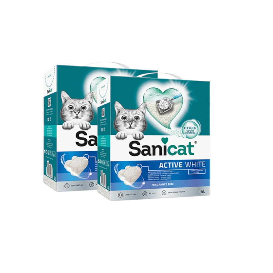 2 x 6 L Sanicat Clumping White Areia Aglomerante Branca para gatos Pack poupan&ccedil;a!, , large Imagem n&uacute;mero 1