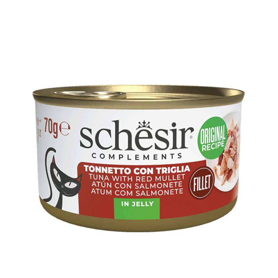 70 g Schesir Atum com Salmonete em lata de gelatina para gatos, , large Imagem n&uacute;mero 1