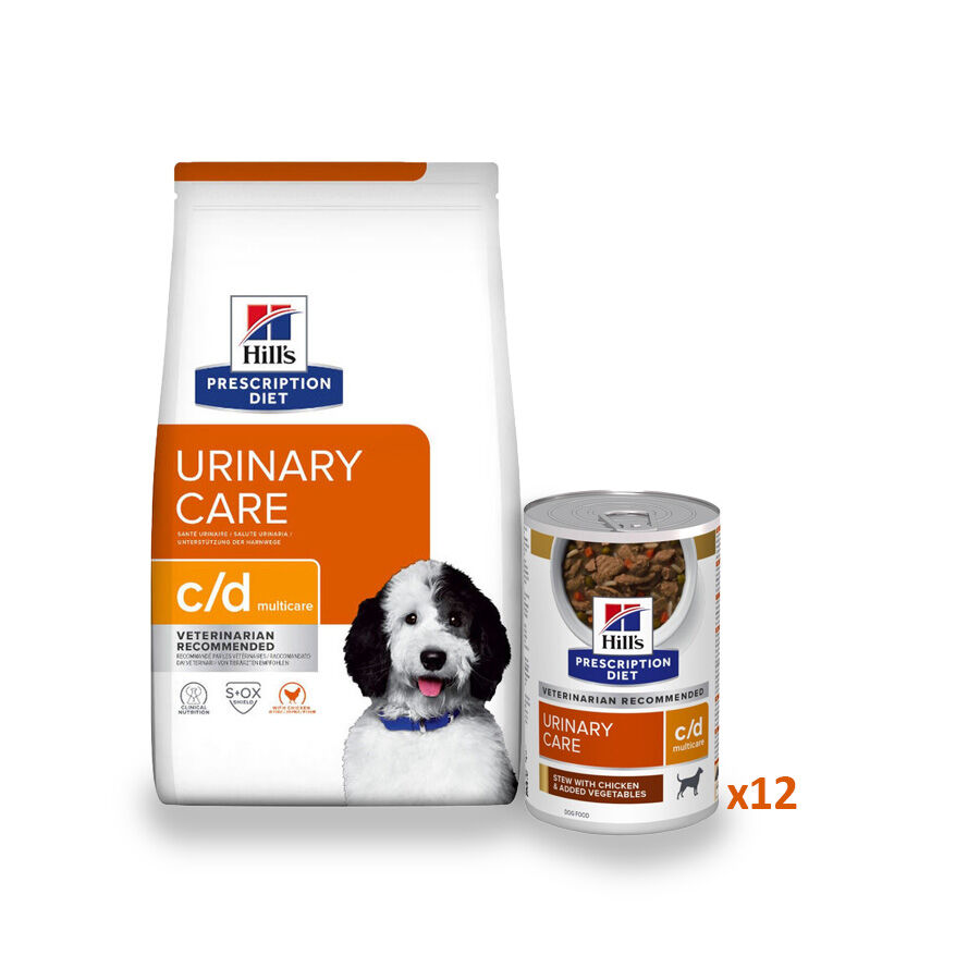 12 kg + 12 latas x 354 g Hill's Pack Prescription Diet Urinary Care ra&ccedil;&atilde;o e latas para c&atilde;es Pack poupan&ccedil;a!, , large Imagem n&uacute;mero 1