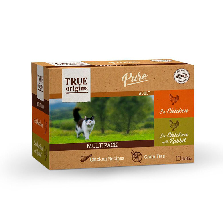 6 latas x 85 g True Origins Pure Frango e Coelho lata em molho para gatos,  Imagem número 1 6 latas x 85 g True Origins Pure Frango e Coelho lata em molho para gatos, , large Imagem número 1