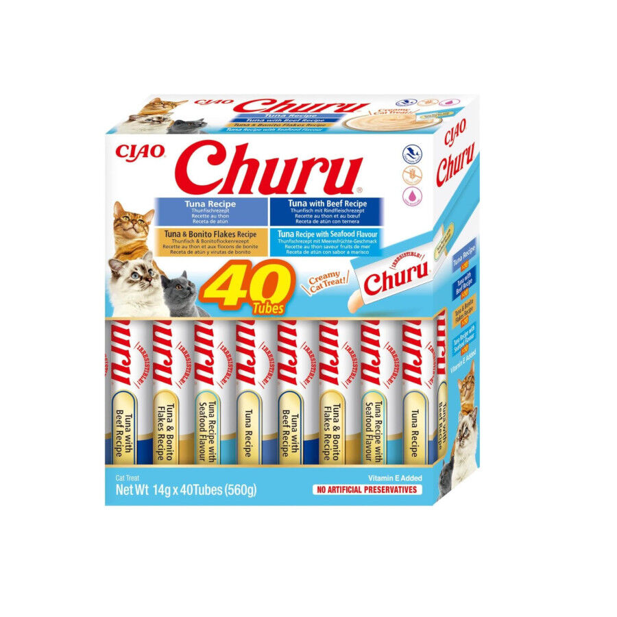 40 saquetas x 14 g Churu Variedades de Atum Snack L&iacute;quido para gatos, , large Imagem n&uacute;mero 1