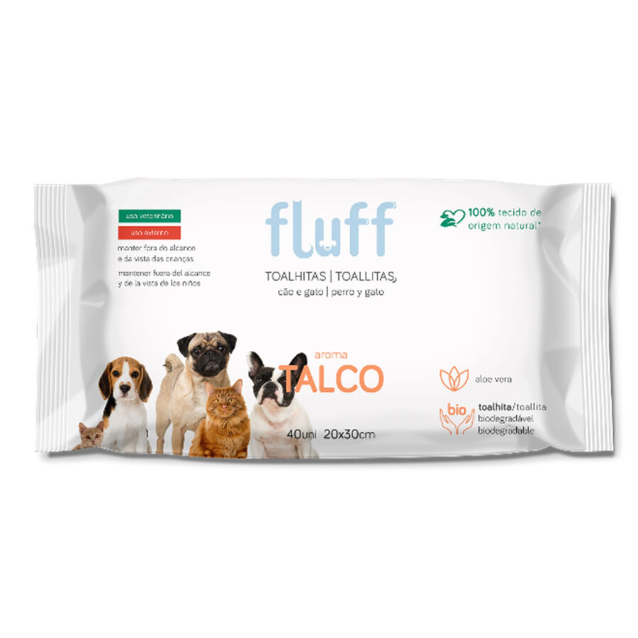 40 uds. Fluff Toalhitas h&uacute;midas com aroma a p&oacute; de talco para c&atilde;es, , large Imagem n&uacute;mero 1