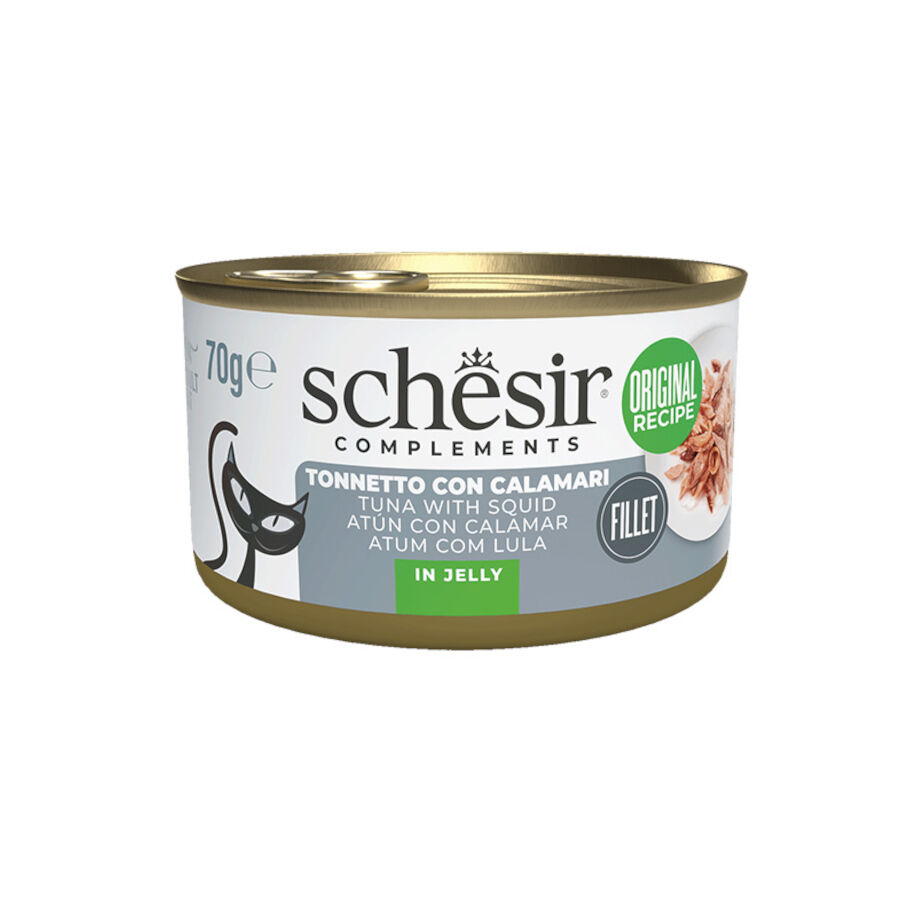 12 latas x 70 g Schesir Atum com Lula em Gelatina lata para gatos Pack Poupan&ccedil;a!, , large Imagem n&uacute;mero 1