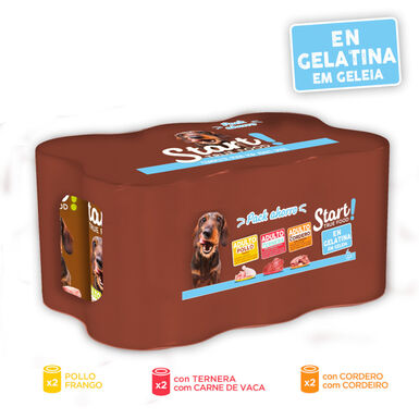 Start! Adulto Frango, Vitela e Cordeiro em Gelatina para cães - Multipack 6