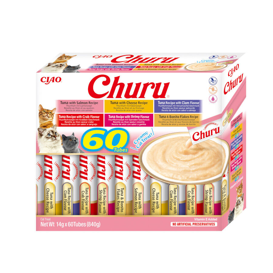 60 saquetas x 14 g Churu Variedades de Atum Snack L&iacute;quido para gatos, , large Imagem n&uacute;mero 1