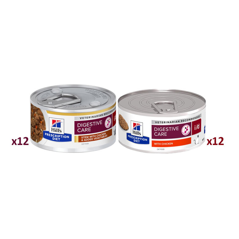 12 latas x 82 g + 12 latas x 156 g Hill's Prescription Diet Digestive Care Pack de latas de Frango e Legumes para Gatos,  Imagem número 1 12 latas x 82 g + 12 latas x 156 g Hill's Prescription Diet Digestive Care Pack de latas de Frango e Legumes para Gatos, , large Imagem número 1