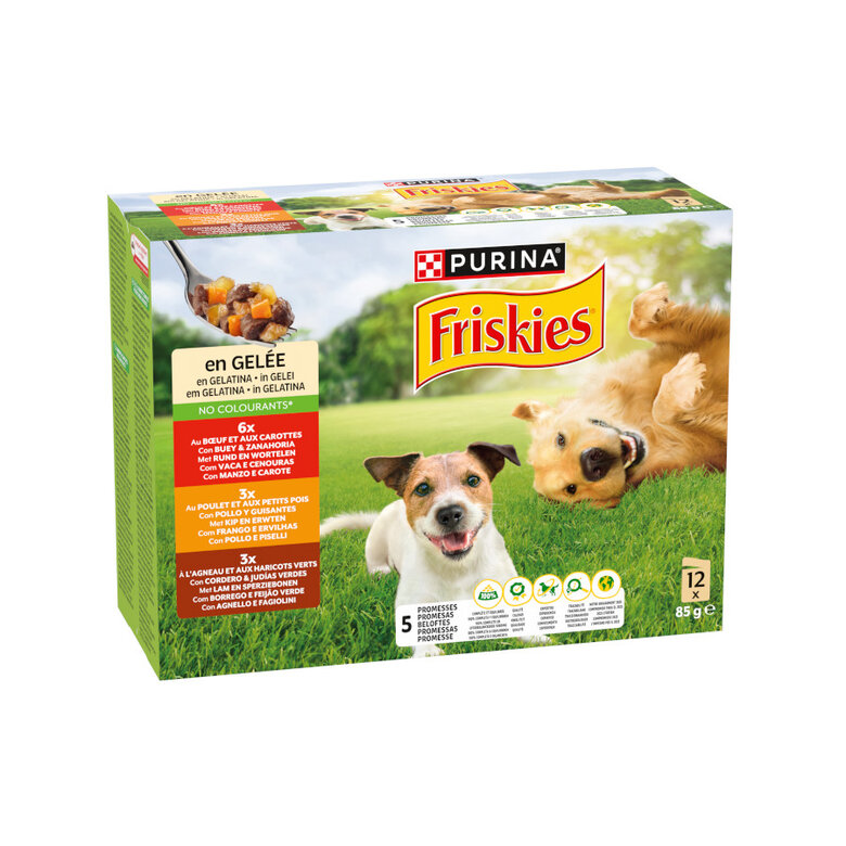 12 saquetas x 85 g Friskies Frango e Borrego Alimento Húmido para cães,  Imagem número 1 12 saquetas x 85 g Friskies Frango e Borrego Alimento Húmido para cães, , large Imagem número 1