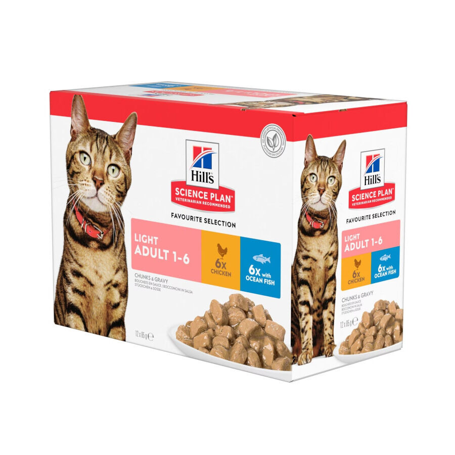48 saquetas x 85 g Hill's Science Plan Light Adult Blue Fish and Chicken in Sauce sach&ecirc; para gatos Pack poupan&ccedil;a!, , large Imagem n&uacute;mero 1