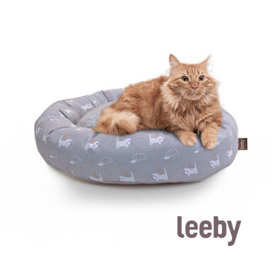 Leeby Cama Donut Antiderrapante Cinzenta para gatos