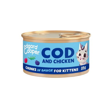 Edgard & Cooper Kitten Pedaços de Bacalhau e Frango com molho em lata para gatinhos