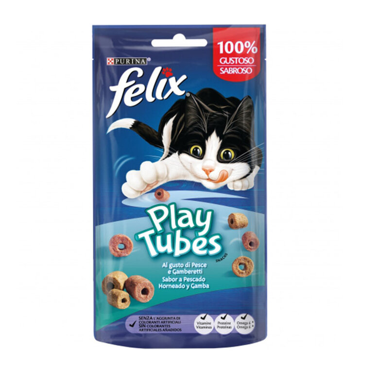 50 g Felix Biscoitos Play Tubes peixe e camarão para gatos,  Imagem número 1 50 g Felix Biscoitos Play Tubes peixe e camarão para gatos, , large Imagem número 1