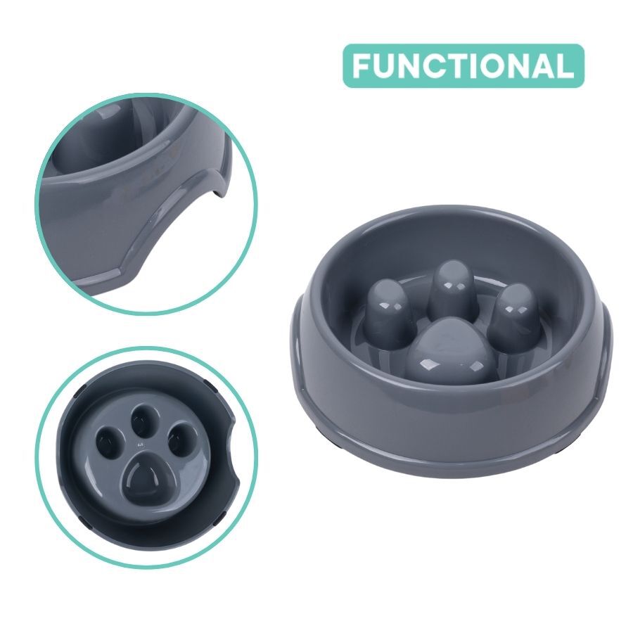 Leeby Comedouro Antivoracidade Azul com Relevo de Pata para c&atilde;es, , large Imagem n&uacute;mero 3
