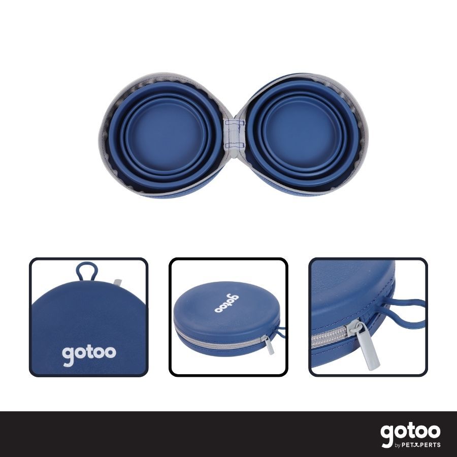 Gotoo Comedouro Port&aacute;til Duplo em Silicone Azul para c&atilde;es, , large Imagem n&uacute;mero 3