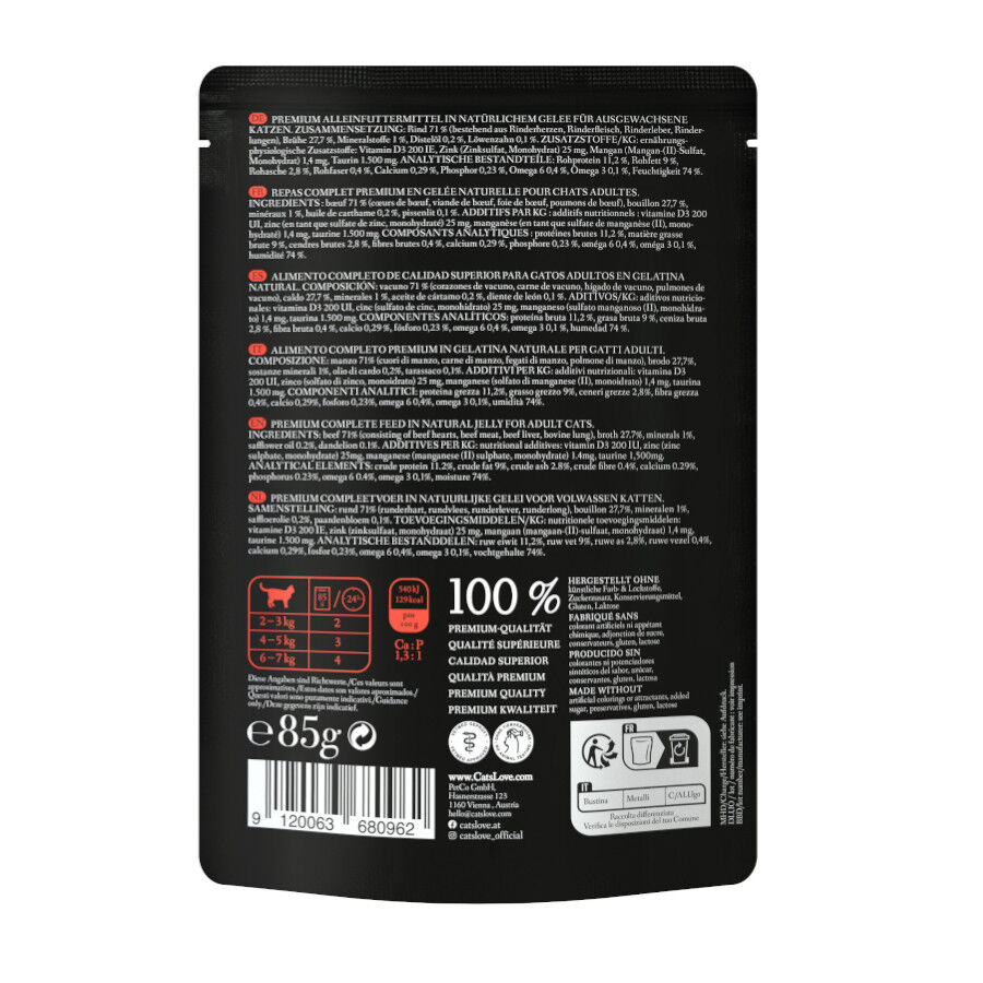 85 g Cat&rsquo;s Love Adult Carne de Vaca em Gelatina saquetas para gatos, , large Imagem n&uacute;mero 2