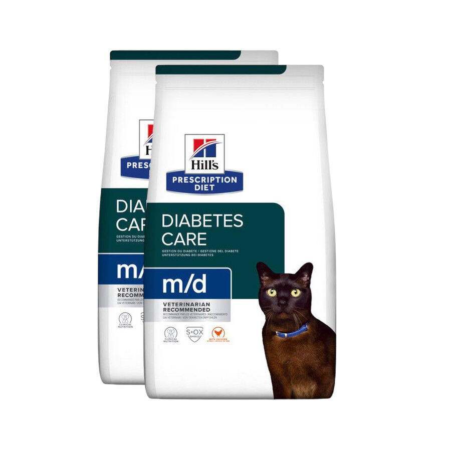 2 x 1.5 kg Hill's Prescription Diet m/d Diabetes Weight Frango ra&ccedil;&atilde;o para gatos Pack poupan&ccedil;a!, , large Imagem n&uacute;mero 1