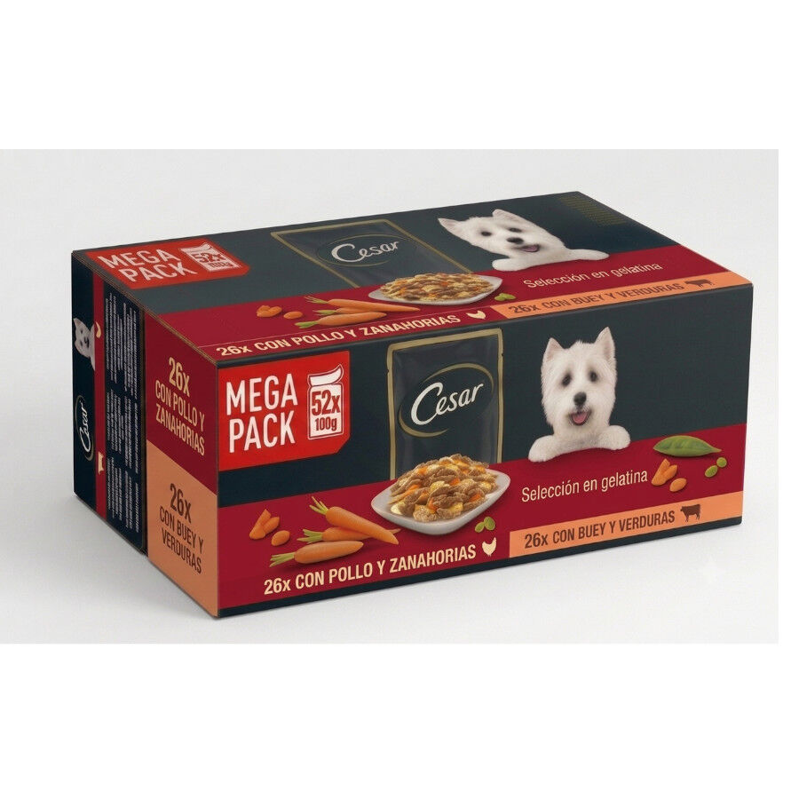 52 saquetas x 100 g Cesar Mistura de Carnes Geleia em Saquinho para C&atilde;es - Multipack, , large Imagem n&uacute;mero 1