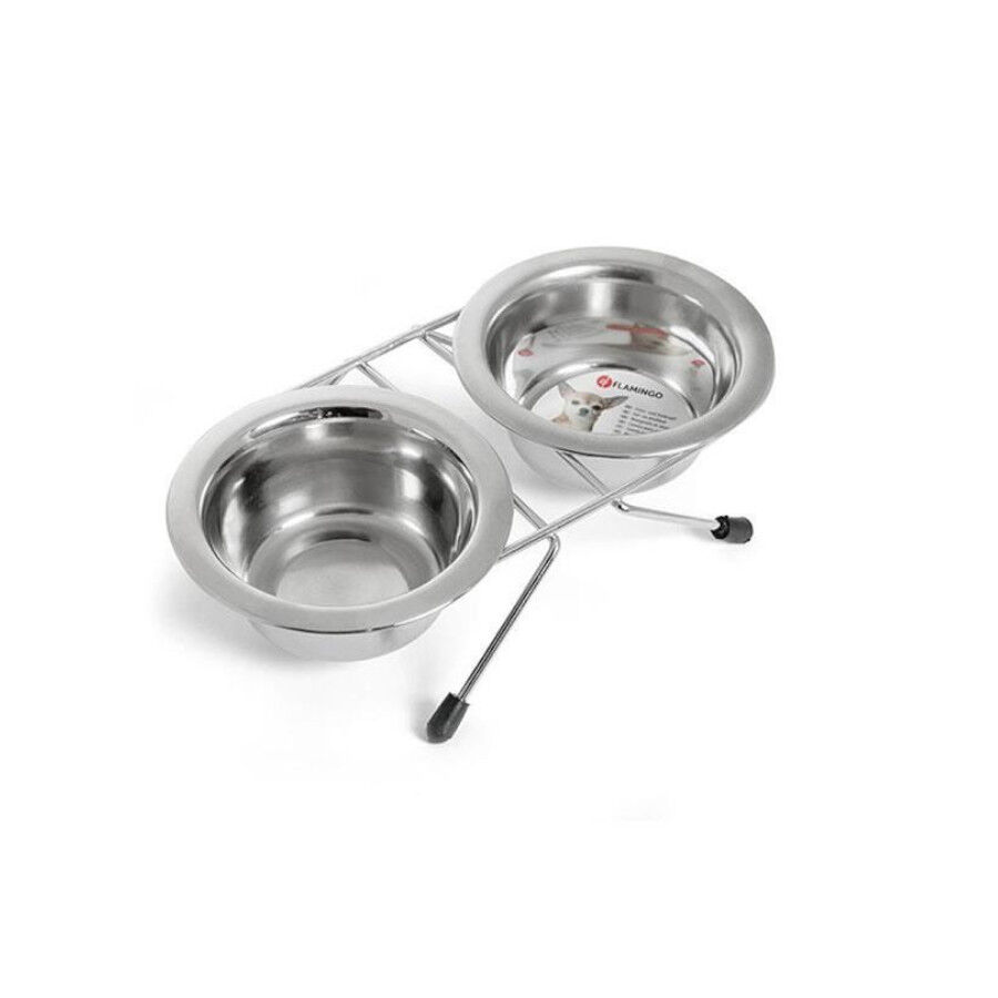 Flamingo Comedouro Duplo de a&ccedil;o inoxid&aacute;vel com suporte para c&atilde;es e gatos, , large Imagem n&uacute;mero 1
