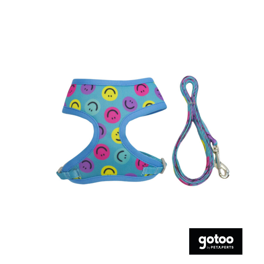 Gotoo Trela e peitoral estampado smile azul para gatos, , large Imagem n&uacute;mero 2