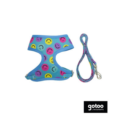 Gotoo Trela e peitoral estampado smile azul para gatos