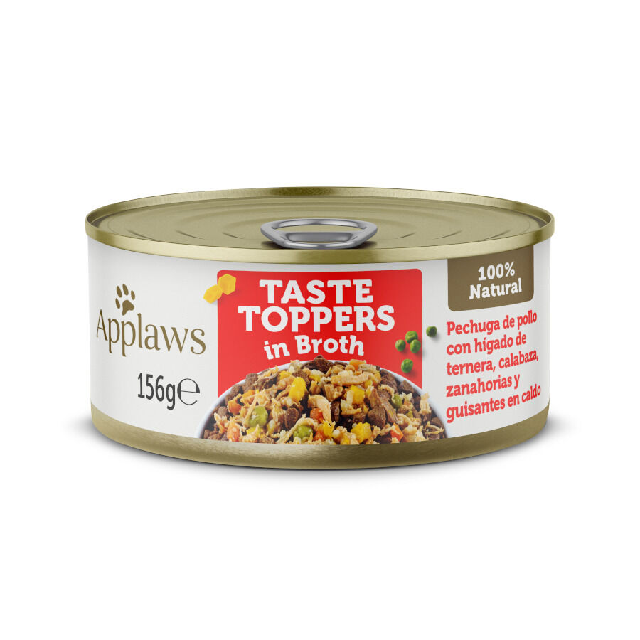 156 g Applaws Taste Toppers Frango com F&iacute;gado de Vitela e Legumes em Molho lata para c&atilde;es, , large Imagem n&uacute;mero 1